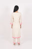 Cream Stitched Kurti Set With Pink Thread Embroidery