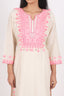 Cream Stitched Kurti Set With Pink Thread Embroidery
