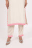 Cream Stitched Kurti Set With Pink Thread Embroidery