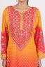 Sunset Orange Printed Stitched Chinnon Sharara Set With Silver Embroidered Details