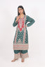 Bottle Green Heavy Thread Embroidred Stitched Sharara Set With Heavy Border Work