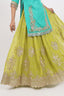 V-Shape Neck Heavy Embroidered Color-Blocking Stitched Short Kurti With Lehenga