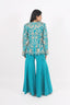 Sea-Blue Golden Thread Embroidered Short Kurti With Flared Pants