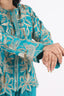 Sea-Blue Golden Thread Embroidered Short Kurti With Flared Pants