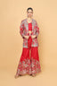 Red Color Crop Top & Pants With Embroidered Jacket