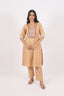 Biege Color Stitched Cotton Suit Set With Shell Work