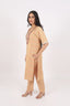 Biege Color Stitched Cotton Suit Set With Shell Work