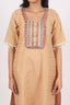 Biege Color Stitched Cotton Suit Set With Shell Work