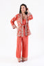 Elegant Coral Embroidered Pant Set