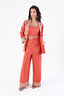 Elegant Coral Embroidered Pant Set