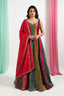 Striped Anarkali Set with Red Dupatta