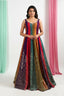 Striped Anarkali Set with Red Dupatta