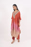 Rust Ombre Color Heavy Neck Embroidered Stitched Kaftan With Pant