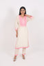 Cream Stitched Kurti Set With Pink Thread Embroidery