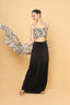 Black Crop Top & Dhoti Skirt Style With Printed Cape