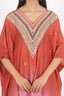 Rust Ombre Color Heavy Neck Embroidered Stitched Kaftan With Pant