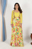 Yellow Floral Printed Crop Top & Jacket Skirt Set