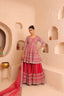 Hot Pink Heavy Embroidered Georgette Peplum Style Blouse with Lehenga