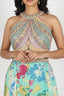 Halter Neck Crop Top with Floral Printed Flared Skirt Set