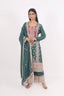 Bottle Green Heavy Thread Embroidred Stitched Sharara Set With Heavy Border Work