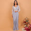 Sky Blue Color Embroidery Stitched Drape Saree