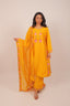 Mustard Yellow Cotton Floral Thread Embroidered Kurti Set