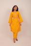 Mustard Yellow Cotton Floral Thread Embroidered Kurti Set