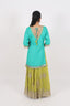 V-Shape Neck Heavy Embroidered Color-Blocking Stitched Short Kurti With Lehenga