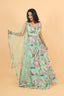 Sea Green Floral Print Sequins Embroidered Anarkali