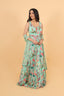 Sea Green Floral Print Sequins Embroidered Anarkali