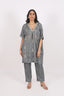 V-Neck Heavy Thread Embroidered Grey Stitched Cord-Set