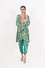 Sea Green Floral Printed Stitched Short Anarkali With Dhoti Pant Design
