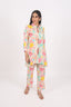 Beige Floral Printed Stitched Cord-Set With Mirror Work Details