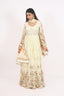 Light Yellow Stitched Long Anarkali Set With Floral Printed Sleeves