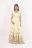 Light Yellow Stitched Long Anarkali Set With Floral Printed Sleeves