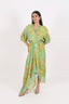 V Neck One Piece Dress With Floral Print Work