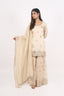 Beige Color Thread Embroidery Stitched Sharara Set
