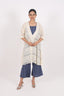 Denim Embroidered Stitched Crop-Top Flared Pant With Crosia Net Details