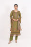 A-Line Olive Green Heavy Embroidered Stitched Kurta Set With Floral Print
