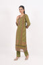 A-Line Olive Green Heavy Embroidered Stitched Kurta Set With Floral Print