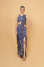 Blue Printed Side Slit Drape Saree