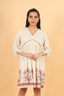 Beige Strip Design Floral Print Short Dress