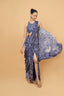 Blue Printed Side Slit Drape Saree