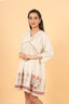 Beige Strip Design Floral Print Short Dress