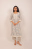 Grey Color Chikankari Design Deatils Floral Print Chanderi Straight Kurti Set