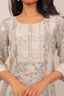 Grey Color Chikankari Design Deatils Floral Print Chanderi Straight Kurti Set