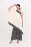 Black-White Stitched Cotton One Shoulder Top With Flare Zig-Zag Print