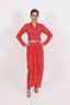 Red Lining Print Shell Detailing Stitched Crop-top With Dhoti Pant