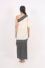 Black-White Stitched Cotton One Shoulder Top With Flare Zig-Zag Print