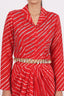 Red Lining Print Shell Detailing Stitched Crop-top With Dhoti Pant